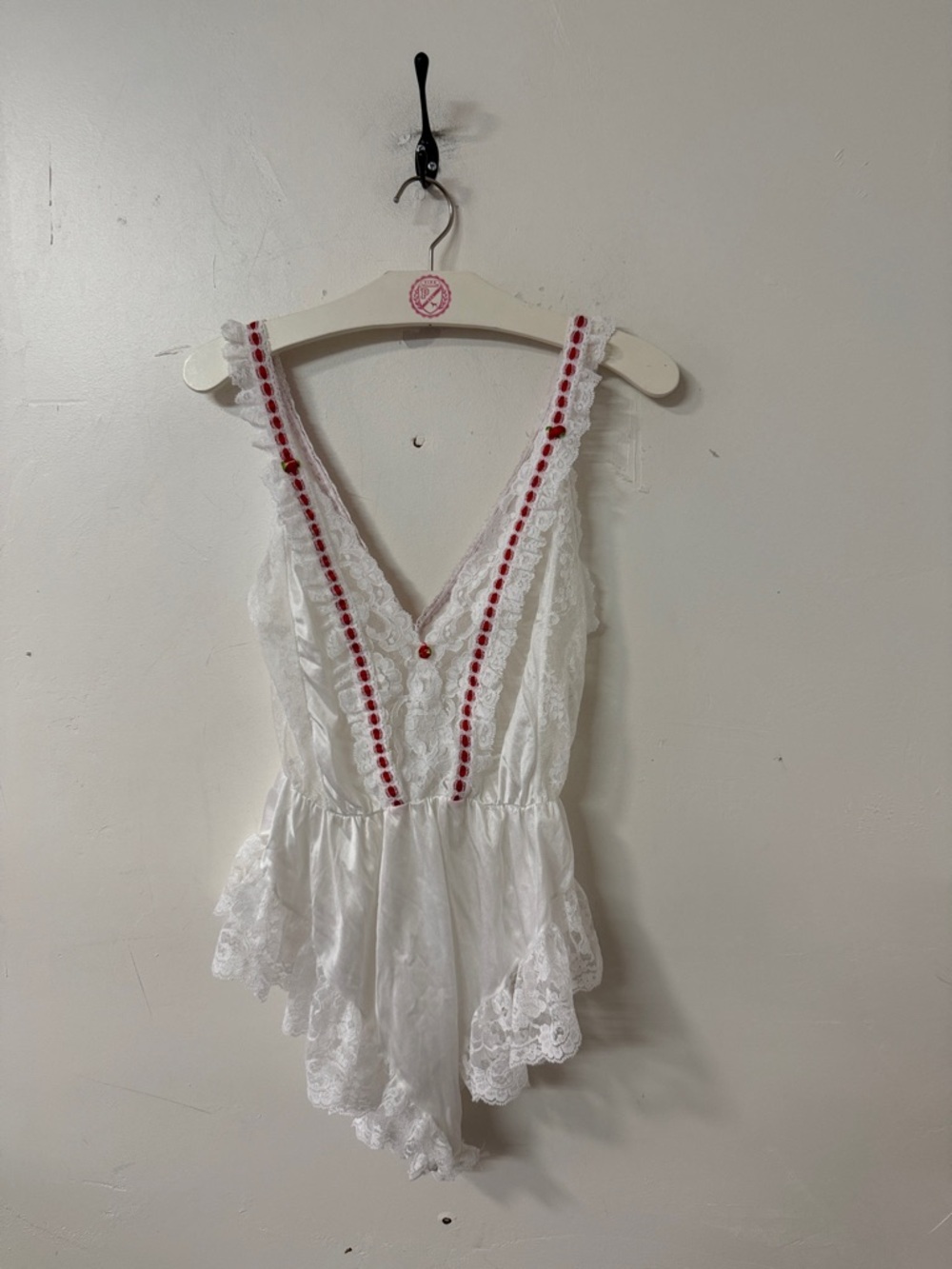 White Lace Teddy  with Red Trim 1980’s